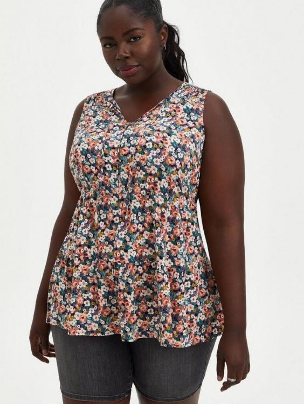 Torrid Rayon Slub Button-Front Tiered Tank